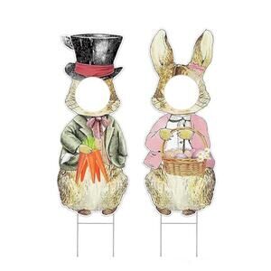 Mr & Mrs Easter Bunny Yard Signs Outdoor Decorations Face Cutout Photo Prop